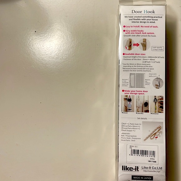 NIB like-it Dark Gray 6 Height Adjustable Hooks Over the Door Strap Organizer - Picture 3 of 5